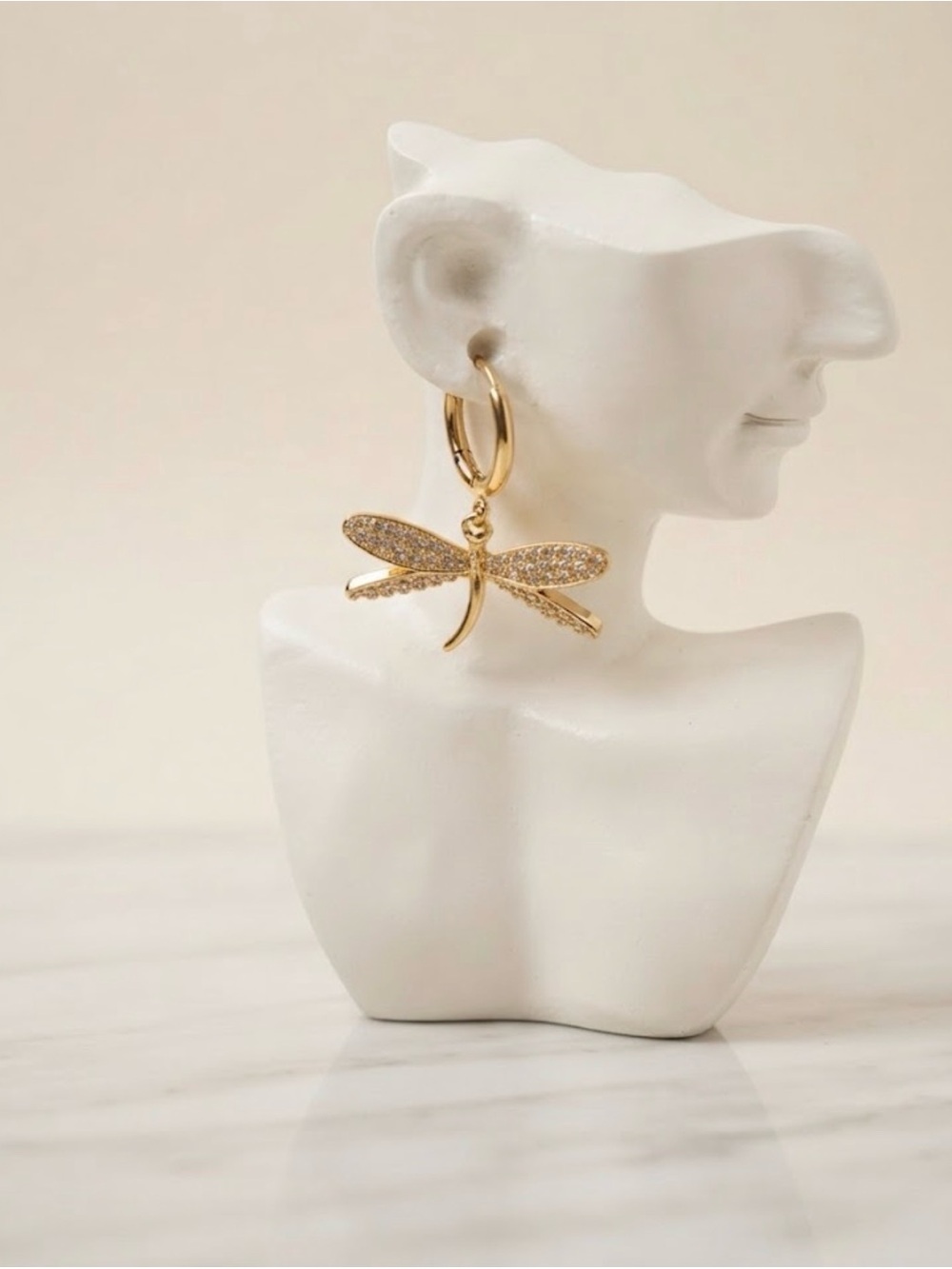 Gold Dragonfly Hoop Dangle Earrings for Women